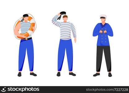 Maritime occupation flat vector illustration. Marine professions. Seafarers in work uniform. Sailors and navigator in work uniform isolated cartoon characters on white background. Maritime occupation flat vector illustration