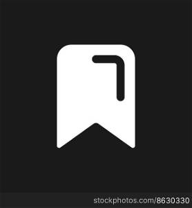 Marked content pixel dark mode glyph ui icon. Bookmark for website pages. User interface design. White silhouette symbol on black space. Solid pictogram for web, mobile. Vector isolated illustration. Marked content pixel dark mode glyph ui icon