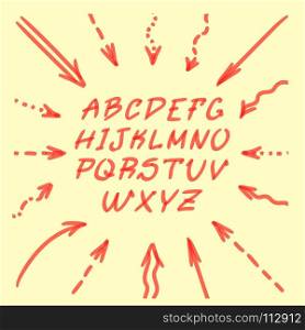 Marker Hand Written Doodle Arrows And Letters Vector. Marker Hand Written Doodle Arrows, Letters Vector illustration