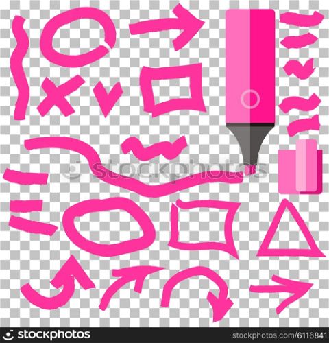 Marker line element set flat design. Marker and marker stroke, lines marker scribble, marker circle, pen line, marker pen, line stroke, brush hand drawn, marker line, hand drawing illustration