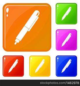 Marker pen icons set collection vector 6 color isolated on white background. Marker pen icons set vector color