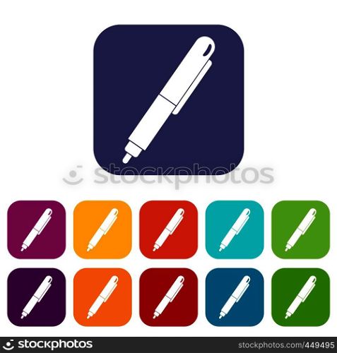 Marker pen icons set vector illustration in flat style In colors red, blue, green and other. Marker pen icons set flat