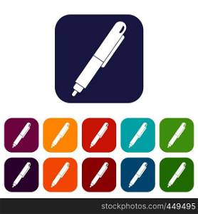 Marker pen icons set vector illustration in flat style In colors red, blue, green and other. Marker pen icons set flat
