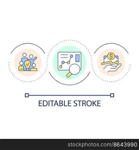 Market analysis loop concept icon. Team of qualified specialists. Teamwork. Financial growth abstract idea thin line illustration. Isolated outline drawing. Editable stroke. Arial font used. Market analysis loop concept icon