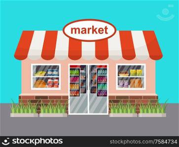 Market building. Grocery store. Vector illustration