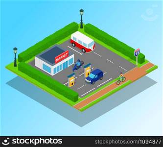 Market concept banner. Isometric banner of market vector concept for web, giftcard and postcard. Market concept banner, isometric style