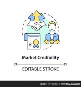 Market credibility concept icon. Partnership. Benefit of alternative lending abstract idea thin line illustration. Isolated outline drawing. Editable stroke. Arial, Myriad Pro-Bold fonts used. Market credibility concept icon