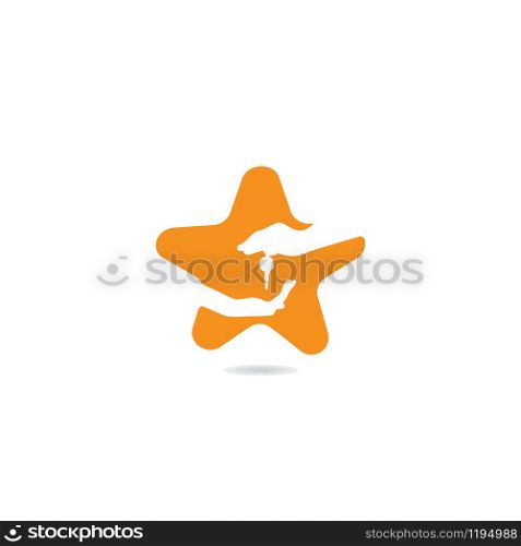 Market deal with star shape logo design. Hand giving key to another hand vector logo.