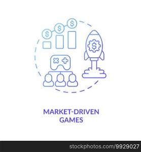 Market driven games concept icon. Video games types. Creating product to earn huge amount of money. Increasing budget idea thin line illustration. Vector isolated outline RGB color drawing. Market driven games concept icon