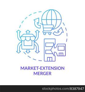 Market extension merger blue gradient concept icon. Same products, different markets. Merger type abstract idea thin line illustration. Isolated outline drawing. Myriad Pro-Bold fonts used. Market extension merger blue gradient concept icon