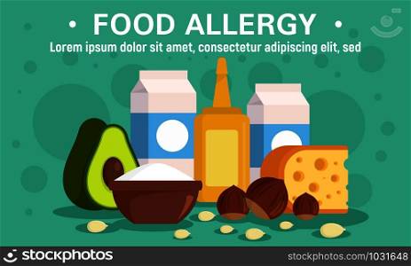 Market food allergy concept banner. Flat illustration of market food allergy vector concept banner for web design. Market food allergy concept banner, flat style