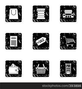 Market icons set. Grunge illustration of 9 market vector icons for web. Market icons set, grunge style