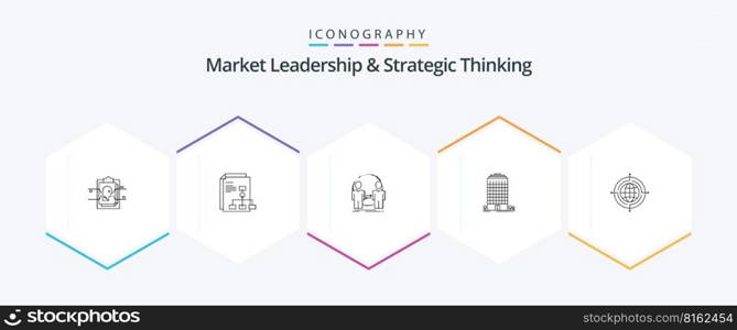 Market Leadership And Strategic Thinking 25 Line icon pack including space. office. report. building. identity