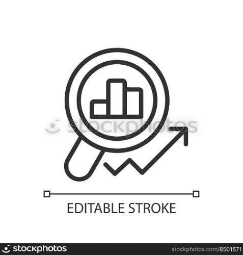 Market monitoring pixel perfect linear icon. Revenue growth. Stock market. Financial data analysis. Thin line illustration. Contour symbol. Vector outline drawing. Editable stroke. Arial font used. Market monitoring pixel perfect linear icon