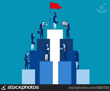 Market peak, Teamwork and partnership working to business success. Concept business vector illustration, Flat business cartoon, Analysis, Office people.