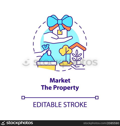 Market property concept icon. Prepare real estate for rent abstract idea thin line illustration. Isolated outline drawing. Editable stroke. Roboto-Medium, Myriad Pro-Bold fonts used. Market property concept icon
