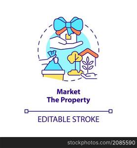 Market property concept icon. Prepare real estate for rent abstract idea thin line illustration. Isolated outline drawing. Editable stroke. Roboto-Medium, Myriad Pro-Bold fonts used. Market property concept icon