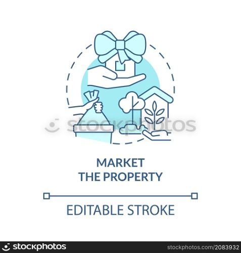 Market property turquoise concept icon. Prepare property for rent abstract idea thin line illustration. Isolated outline drawing. Editable stroke. Roboto-Medium, Myriad Pro-Bold fonts used. Market property turquoise concept icon
