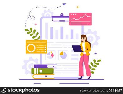 Market Research and Analysis Vector Illustration with Team Management and Analytics for Making Data Statistics in Flat Cartoon Hand Drawn Templates