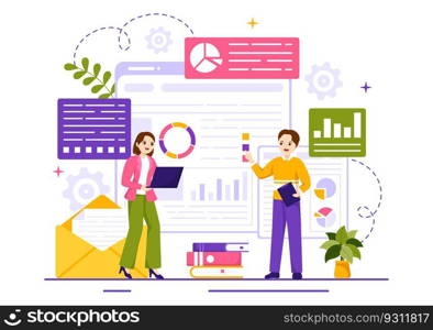 Market Research and Analysis Vector Illustration with Team Management and Analytics for Making Data Statistics in Flat Cartoon Hand Drawn Templates