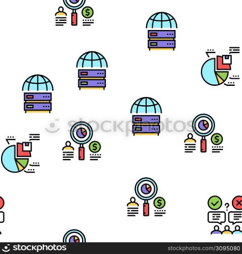 Market Research And Analysis Vector Seamless Pattern Thin Line Illustration. Market Research And Analysis Icons Set Vector