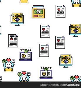 Market Research And Analysis Vector Seamless Pattern Thin Line Illustration. Market Research And Analysis Icons Set Vector