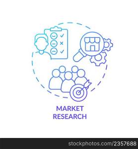 Market research blue gradient concept icon. Customer behavior analysing. Service of PR firm abstract idea thin line illustration. Isolated outline drawing. Myriad Pro-Bold font used. Market research blue gradient concept icon