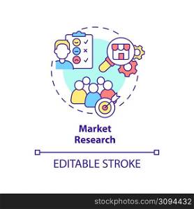 Market research concept icon. Audience analysing. Service of PR firm abstract idea thin line illustration. Isolated outline drawing. Editable stroke. Arial, Myriad Pro-Bold fonts used. Market research concept icon