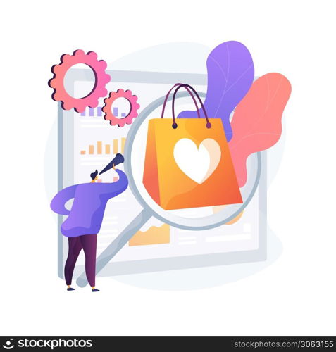 Market research studies abstract concept vector illustration. Explore new market segment, product testing, customers needs research, brand management studies, paid focus group abstract metaphor.. Market research studies abstract concept vector illustration.