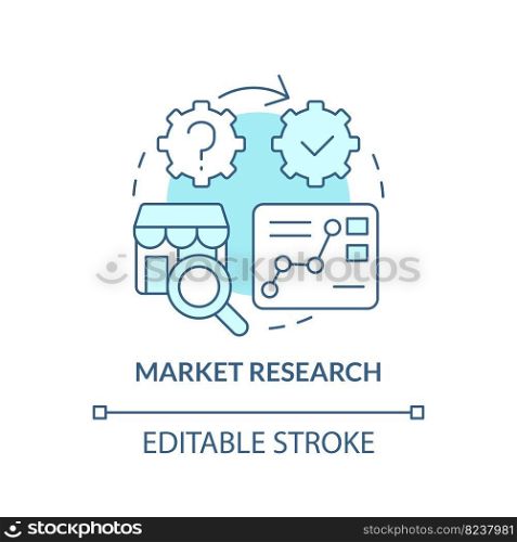 Market research turquoise concept icon. Predict tendencies. Causal studying ex&le abstract idea thin line illustration. Isolated outline drawing. Editable stroke. Arial, Myriad Pro-Bold fonts used. Market research turquoise concept icon