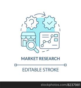 Market research turquoise concept icon. Predict tendencies. Causal studying ex&le abstract idea thin line illustration. Isolated outline drawing. Editable stroke. Arial, Myriad Pro-Bold fonts used. Market research turquoise concept icon