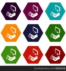 Market scales icons 9 set coloful isolated on white for web. Market scales icons set 9 vector