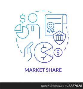 Market share blue gradient concept icon. Decreasing commercial competition. Merger objective abstract idea thin line illustration. Isolated outline drawing. Myriad Pro-Bold fonts used. Market share blue gradient concept icon