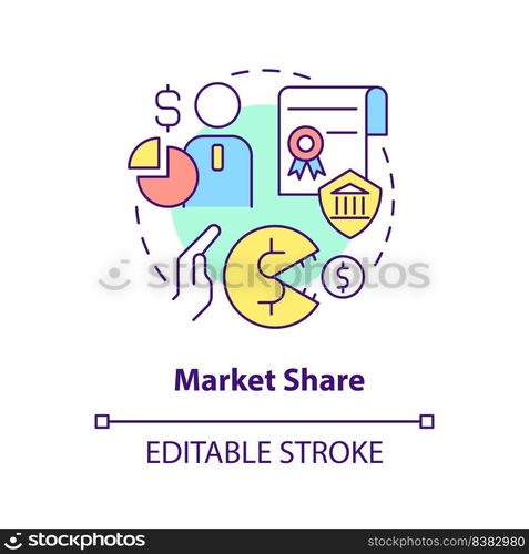 Market share concept icon. Decreasing competition. Merger objective abstract idea thin line illustration. Isolated outline drawing. Editable stroke. Arial, Myriad Pro-Bold fonts used. Market share concept icon