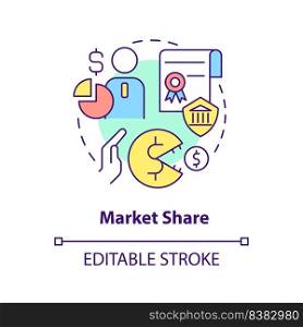Market share concept icon. Decreasing competition. Merger objective abstract idea thin line illustration. Isolated outline drawing. Editable stroke. Arial, Myriad Pro-Bold fonts used. Market share concept icon