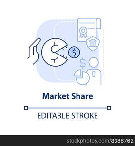 Market share light blue concept icon. Decreasing competition. Merger objective abstract idea thin line illustration. Isolated outline drawing. Editable stroke. Arial, Myriad Pro-Bold fonts used. Market share light blue concept icon