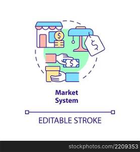 Market system concept icon. Free enterprise. Economic systems types abstract idea thin line illustration. Isolated outline drawing. Editable stroke. Arial, Myriad Pro-Bold fonts used. Market system concept icon