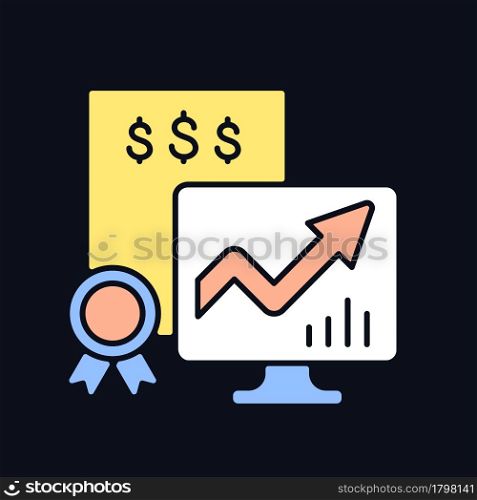 Marketable securities RGB color icon for dark theme. Money market instruments. Hedge fund investment. Isolated vector illustration on night mode background. Simple filled line drawing on black. Marketable securities RGB color icon for dark theme