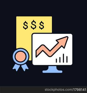 Marketable securities RGB color icon for dark theme. Money market instruments. Hedge fund investment. Isolated vector illustration on night mode background. Simple filled line drawing on black. Marketable securities RGB color icon for dark theme