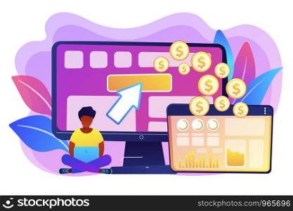 Marketer and analyst deploys and manages the tags on website. Tag management system, e-marketing tagging tool, tag data collection concept. Bright vibrant violet vector isolated illustration. Tag management system concept vector illustration.