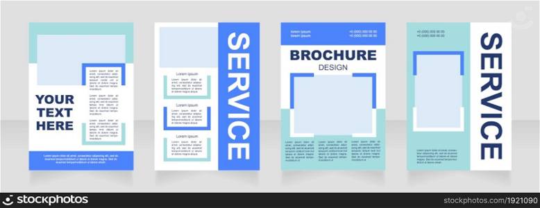 Marketing agency blue blank brochure layout design. Event planning. Vertical poster template set with empty copy space for text. Premade corporate reports collection. Editable flyer paper pages. Marketing agency blue blank brochure layout design