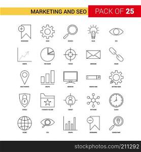 Marketing and SEO Black Line Icon - 25 Business Outline Icon Set