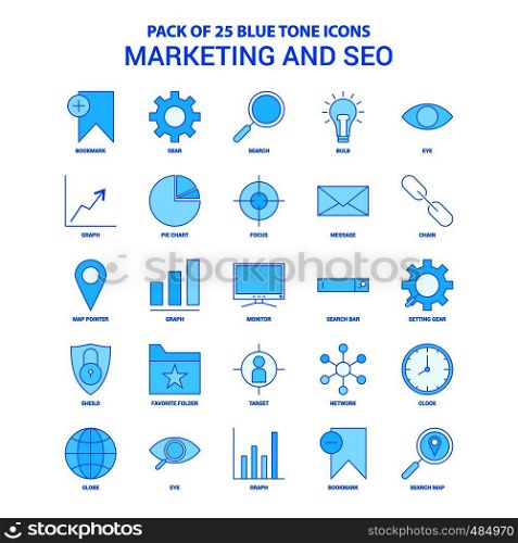 Marketing and SEO Blue Tone Icon Pack - 25 Icon Sets