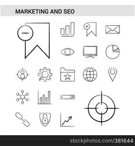 Marketing and SEO hand drawn Icon set style, isolated on white background. - Vector