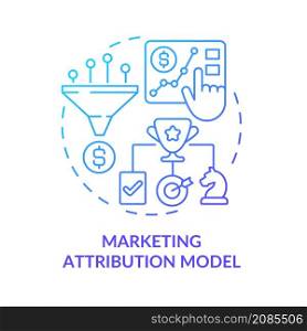 Marketing attribution model blue gradient concept icon. Campaign results analytics abstract idea thin line illustration. Isolated outline drawing. Roboto-Medium, Myriad Pro-Bold fonts used. Marketing attribution model blue gradient concept icon