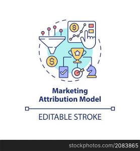 Marketing attribution model concept icon. Campaign results analytics abstract idea thin line illustration. Isolated outline drawing. Editable stroke. Roboto-Medium, Myriad Pro-Bold fonts used. Marketing attribution model concept icon