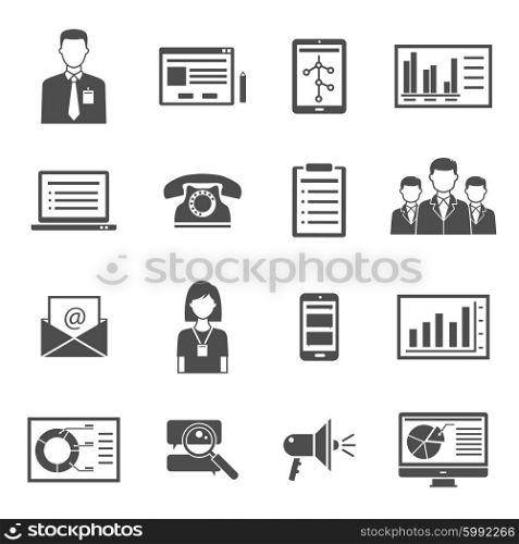 Marketing Black Icons. Collection of marketing black icons with white background for blog performance web site design isolated vector illustration