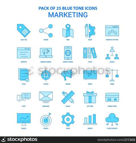Marketing Blue Tone Icon Pack - 25 Icon Sets