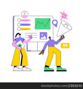 Marketing c&aign management abstract concept vector illustration. Marketing strategy execution, c&aign efficiency control, tracking and analysis, social media metrics abstract metaphor.. Marketing c&aign management abstract concept vector illustration.