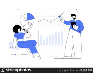 Marketing campaign management abstract concept vector illustration. Marketing strategy execution, campaign efficiency control, tracking and analysis, social media metrics abstract metaphor.. Marketing campaign management abstract concept vector illustration.